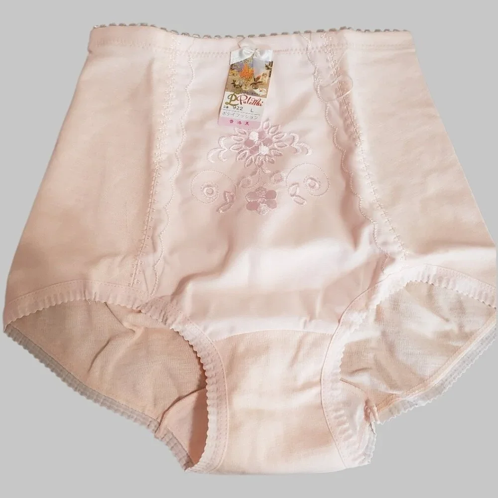 Pulo Mei Vtg Style Embroidered High-Waisted Shapewear Briefs Light Pink Large